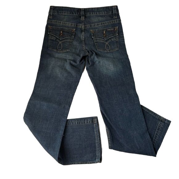 Calvin Klein Womens LEAN BOOTCUT Jeans Size 6 Blue Dark Wash Stretch Denim - Picture 2 of 16